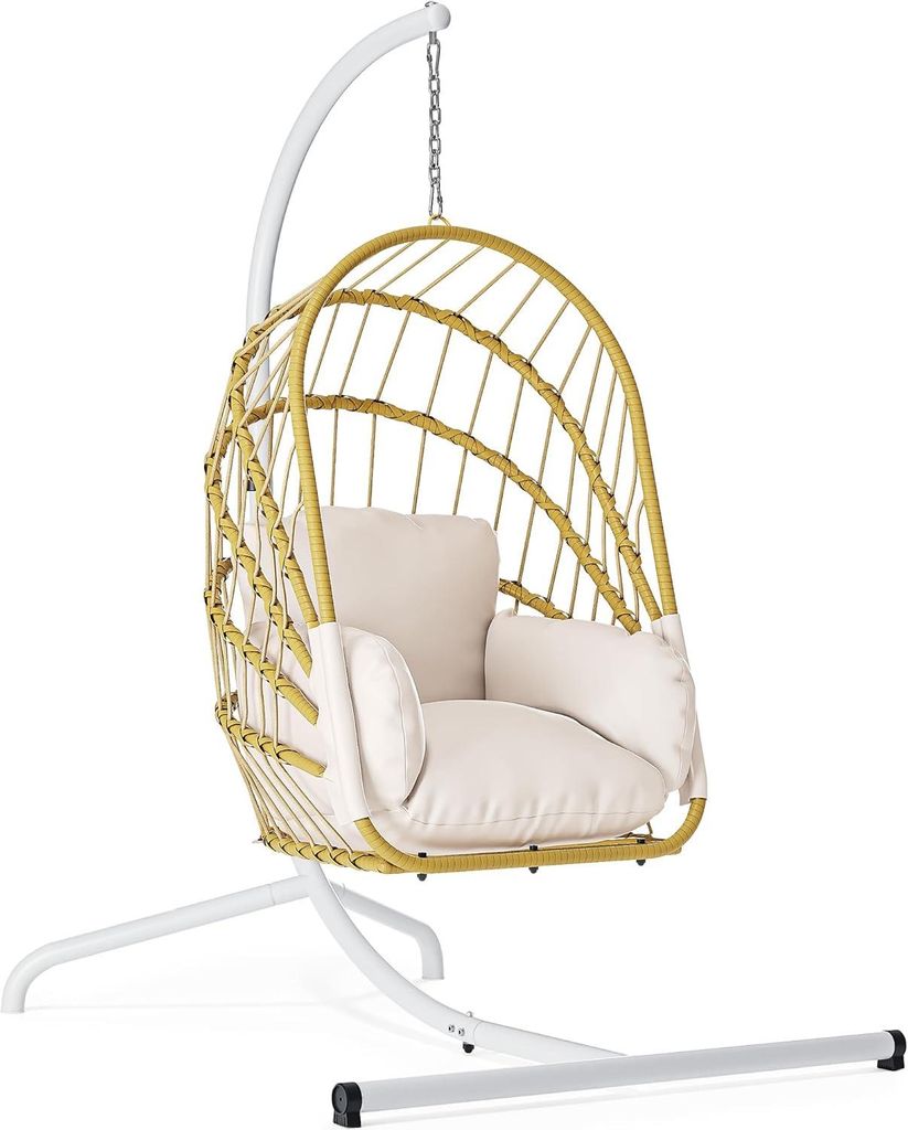 Balconera Polyrattan Hängesessel mit Gestell, Klappbarer Hängeschaukel mit strapazierfähiger Polsterung, 160 kg Tragfähigkeit für Indoor und O...