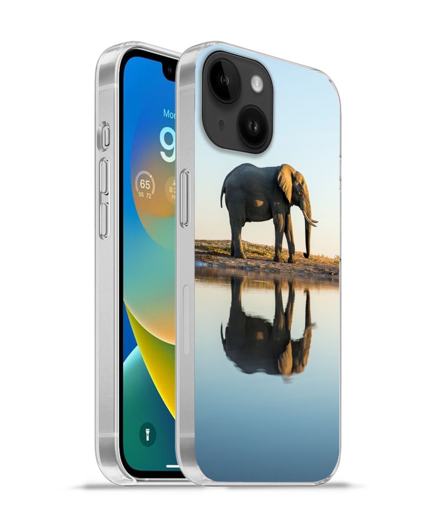 MuchoWow Handyhülle Schutzhülle Hülle für Apple iPhone 14 - Softcase Elefant - Wasser - Bäume - Tiere - Natur Silikon Softcase Handy Hülle ...