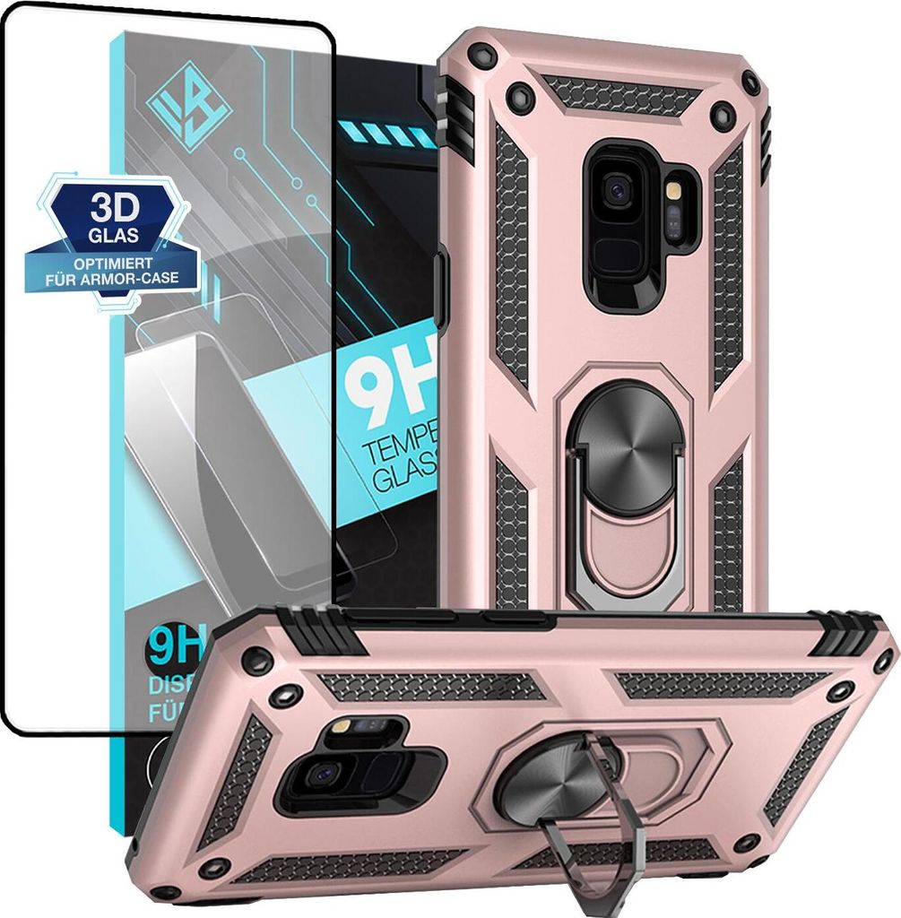 Armor Outdoor Handyhülle für Samsung Galaxy S9 Handy Panzer Case Schutzhülle mit 9H Displayglas Displayschutz Farbe: Rosegold