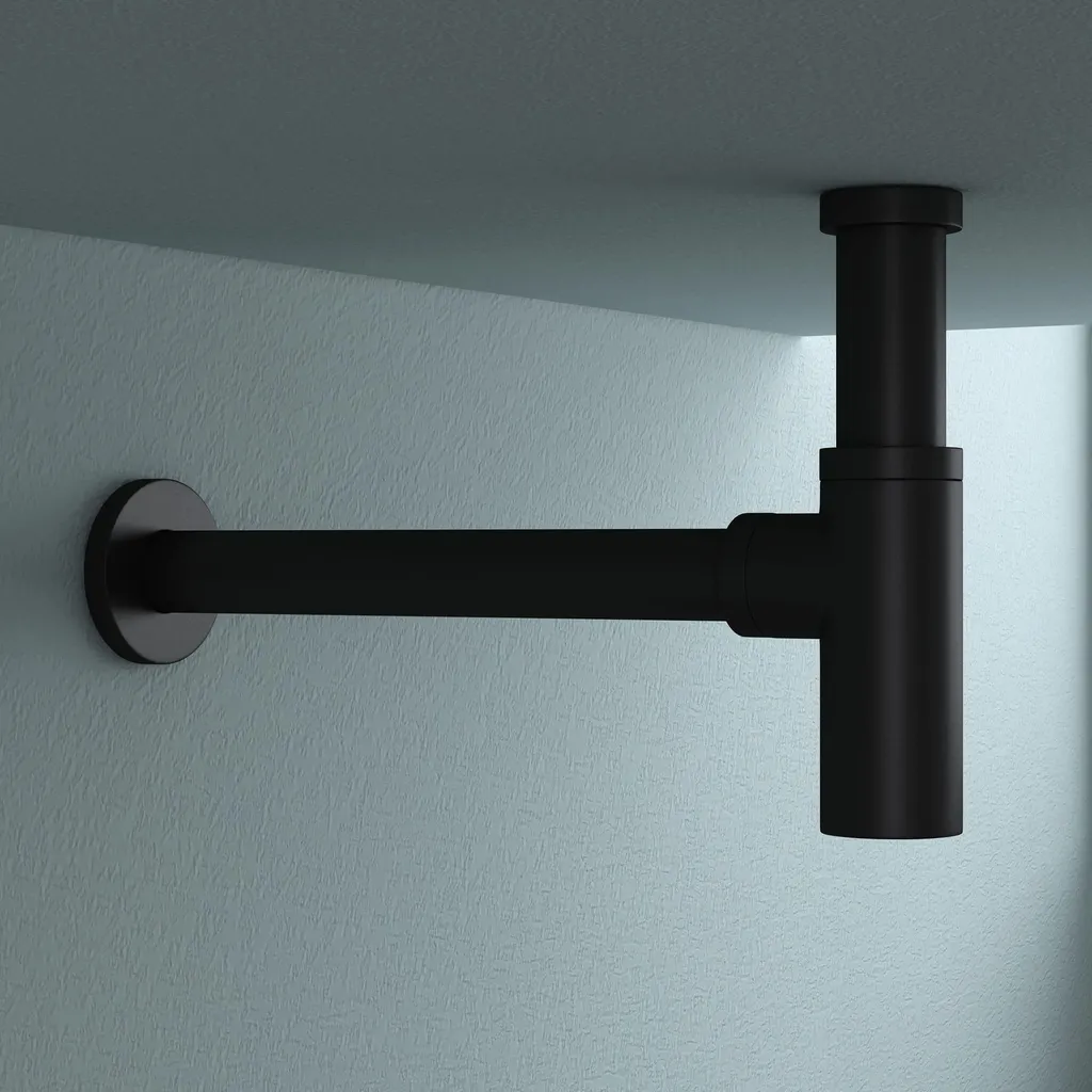 Sifone a Tazza Nero Doporro in Ottone 1 1/4 per Lavabo Design