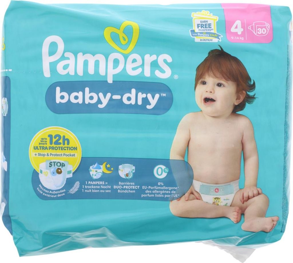 Pampers Baby Dry Windeln Grösse 4 9-14kg 30 Windeln mit Auslaufschutz