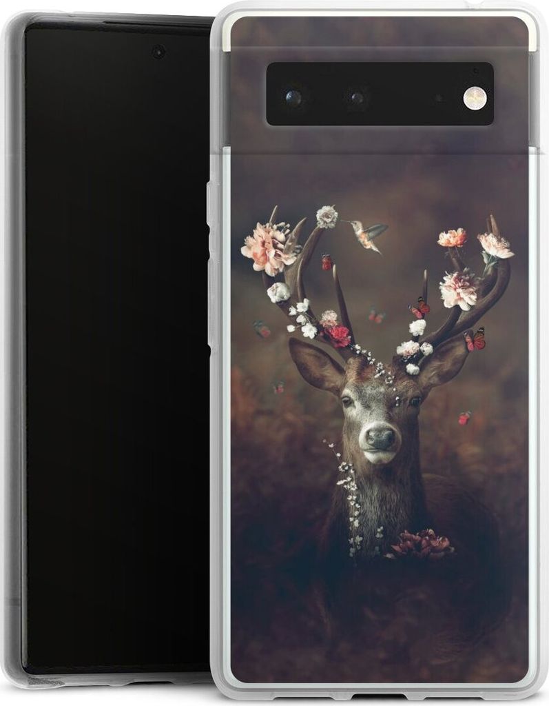 DeinDesign Handyhülle für Google Pixel 6 Silikon Hülle Case Smartphone Schutzhülle Blumen Rehe Rentier