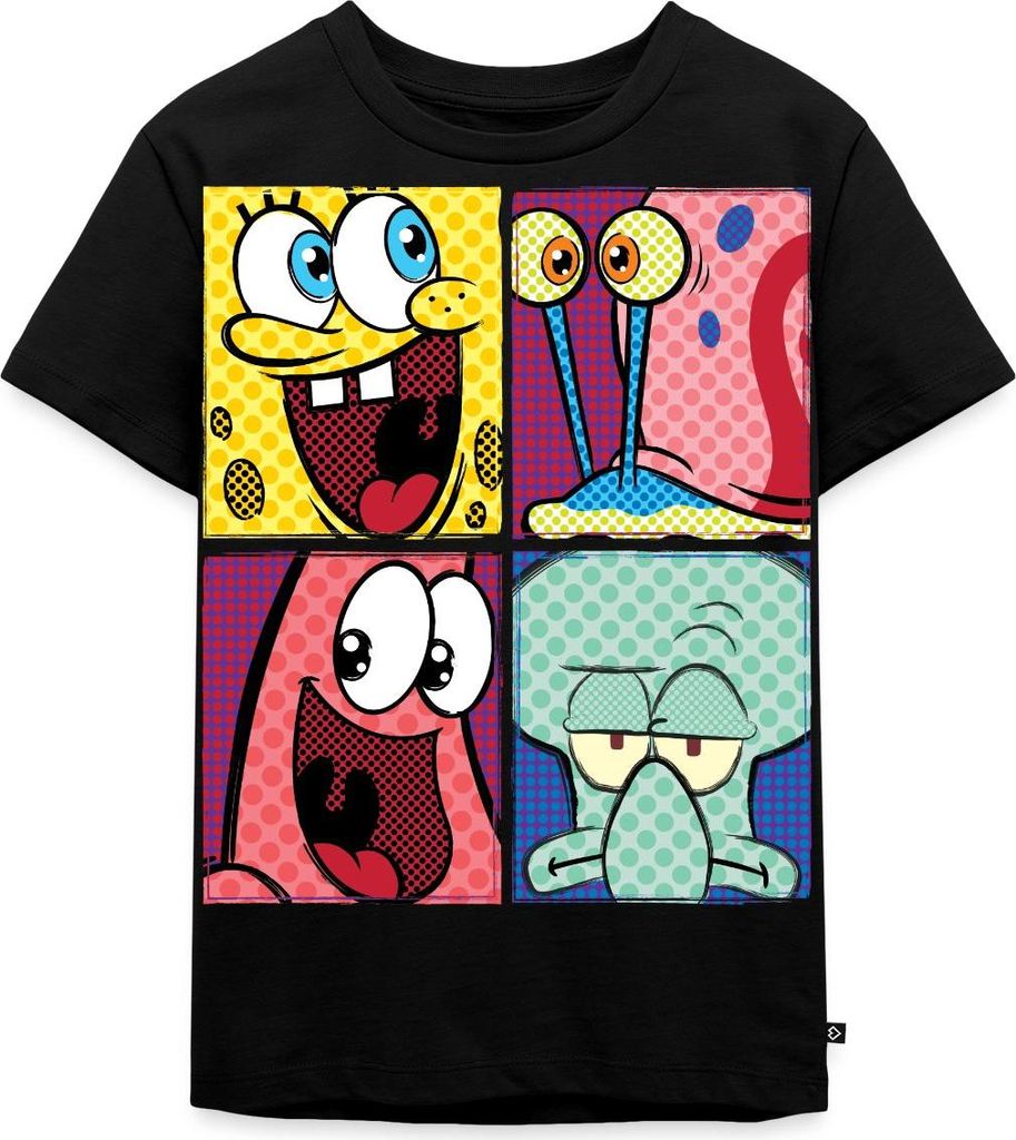 Spreadshirt SpongeBob Schwammkopf Patrick Gary Thaddäus Kinder Premium T-Shirt, 110/116 (4 Jahre), Schwarz