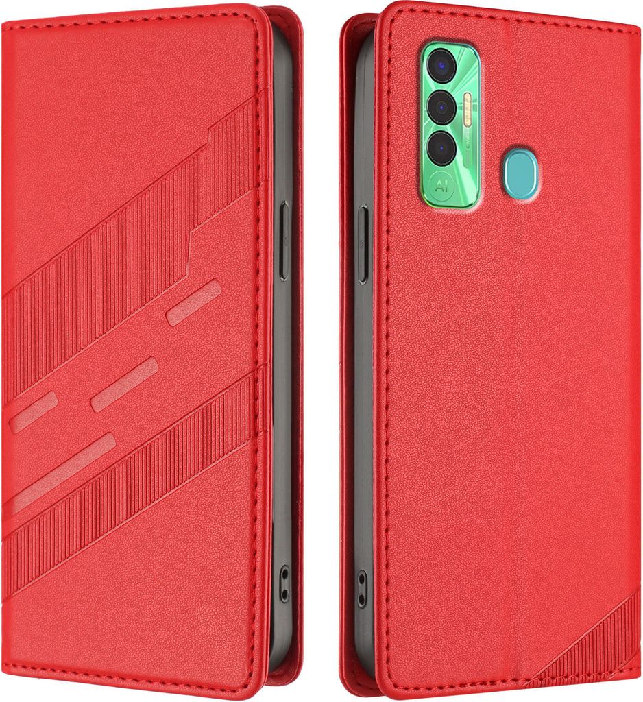 Hülle für Tecno Spark 7P, Kunstleder Brieftaschen Handyhülle mit Kartenfach und Standfunktion Rot