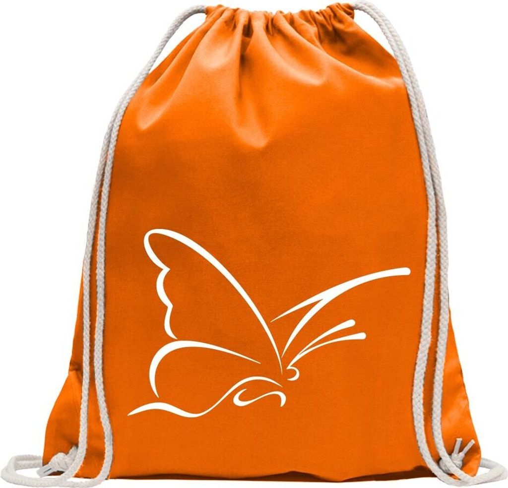 Kiwistar - Turnbeutel - mandarin - Schmetterling Motiv 4 - Fun Rucksack Sport Beutel Gymsack Baumwolle mit Ziehgurt