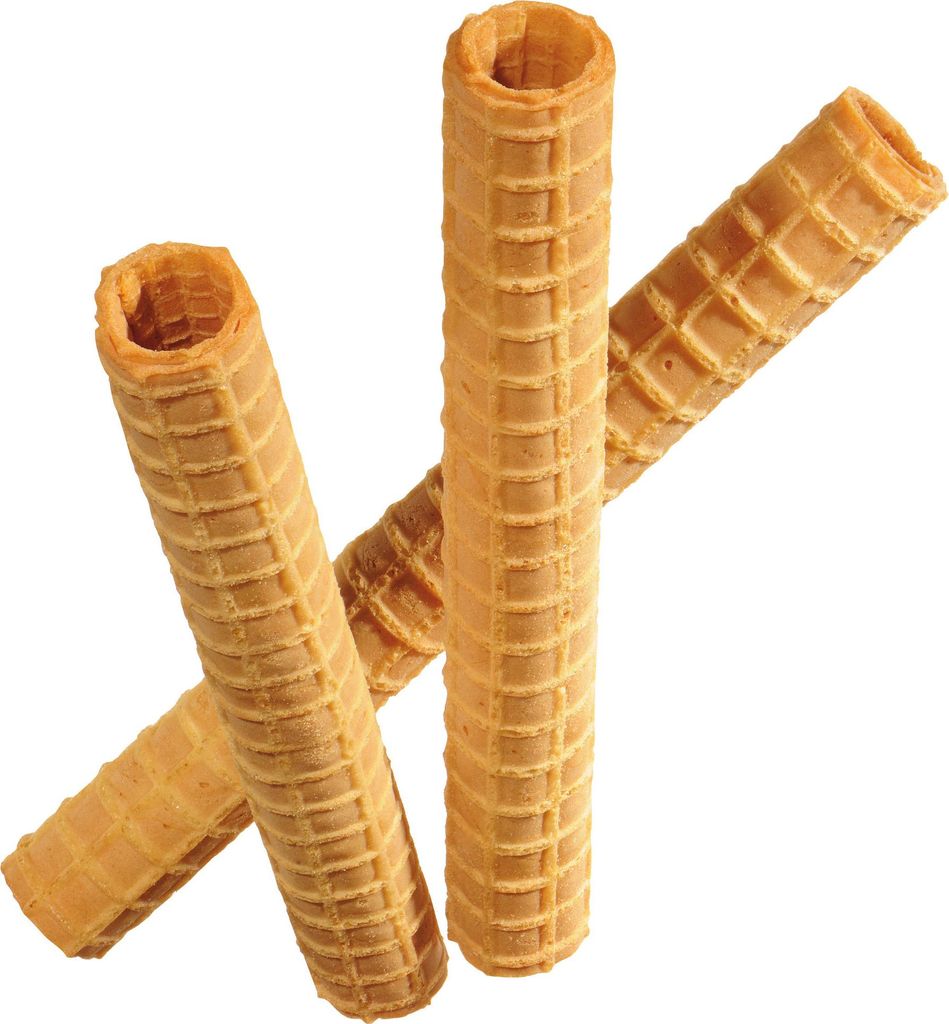 BAZKO Waffelröllchen für Sahne 19 cm / 2,6 cm| 100 Stück | knusprige süße Waffelröllchen ohne Füllung | als Eisbecher Garnierung, zum Fülle...