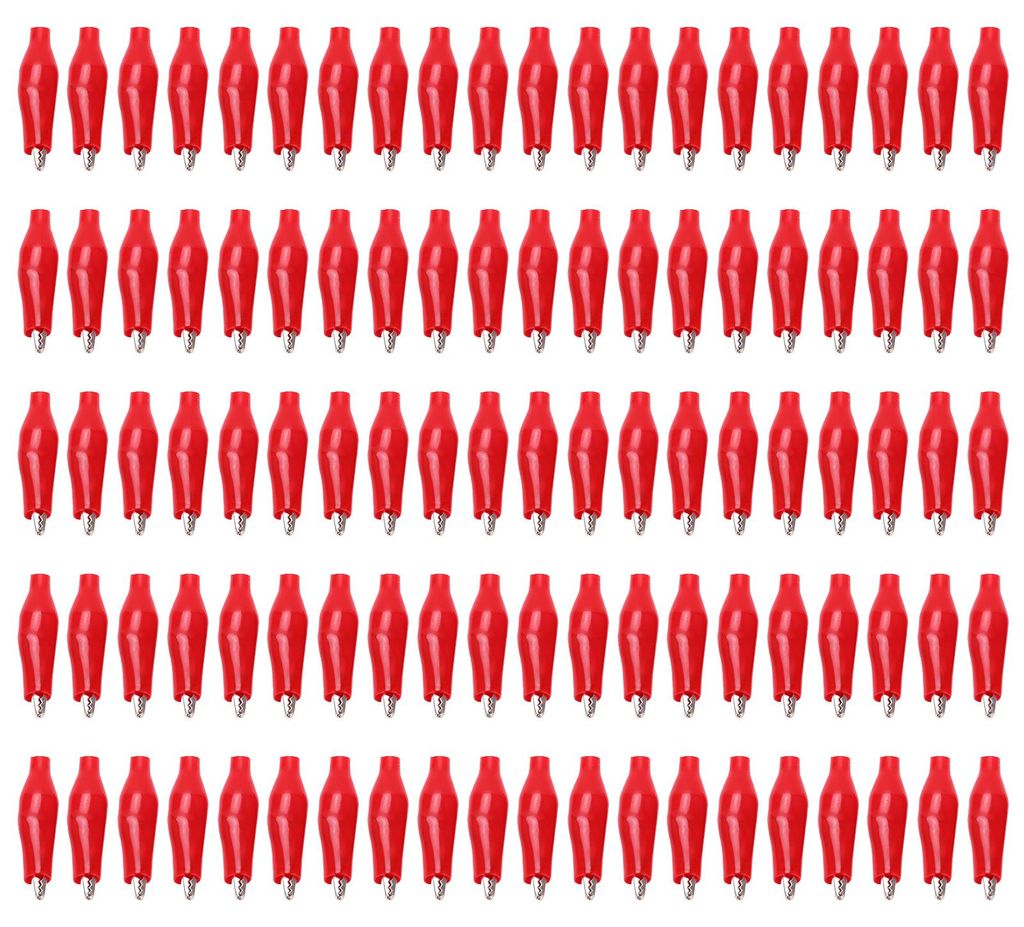 25.010 100 Stück elektrische Prüfklemmen, Einzelgriff-Elektrosortiment, Ladeklemmen, Batterieladegeräte, Klemmen für Leistungstests, Rot