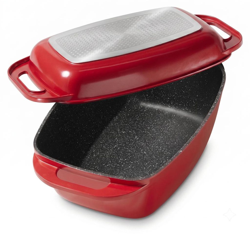 STONELINE® Bräter Schmortopf 43x26 cm Rot | mit Deckel Produktbild 