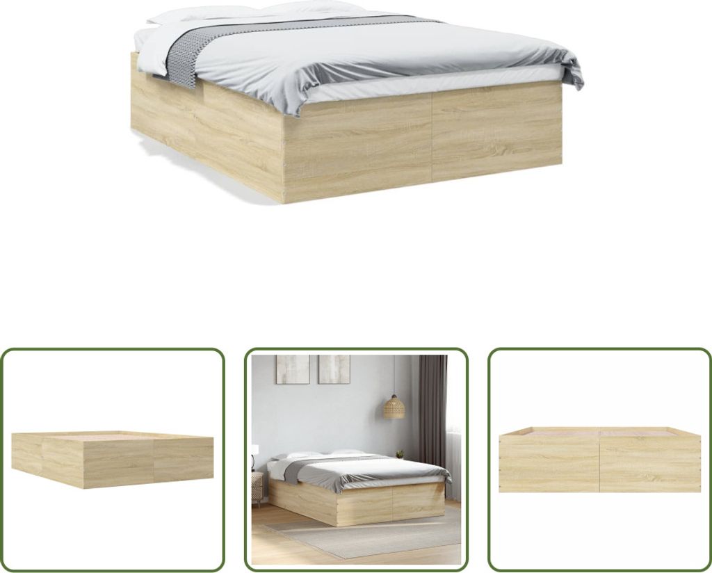 The Living Store Bettgestell Sonoma-Eiche 150x200 cm Holzwerkstoff