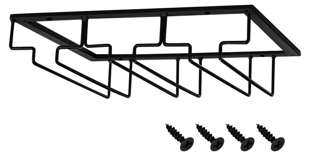 3-reihiger Weinglasständer für die Unterbaumontage, Trockenorganizer für Weingläser, schwarzer Metall-Stielglashalter für Küchenschränke, Ba...