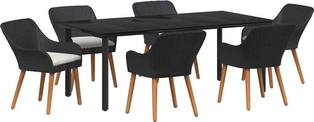 vidaXL Garten Essgruppe mit Kissen 7 pcs Schwarz Poly-Rattan