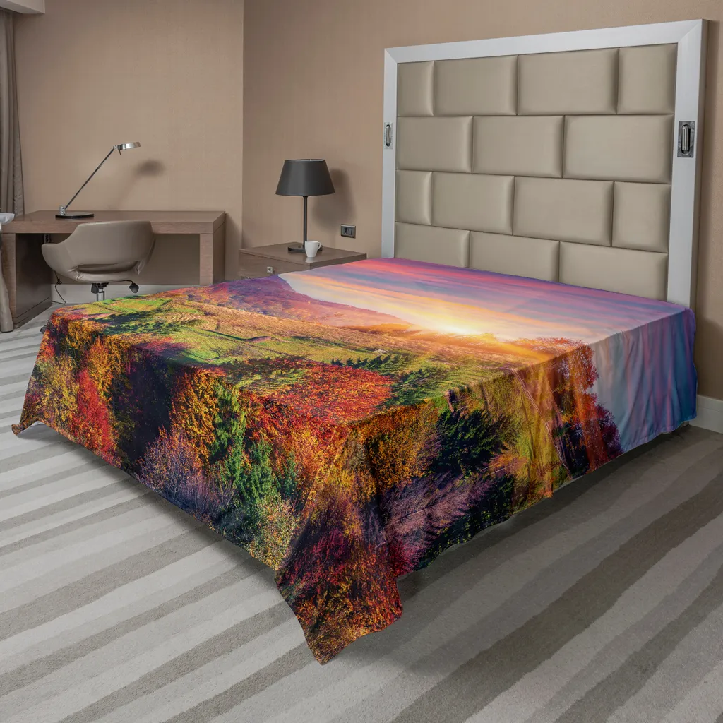 Drap plat pour lit double motif pastoral automnal 260 x 228 cm, coloré
