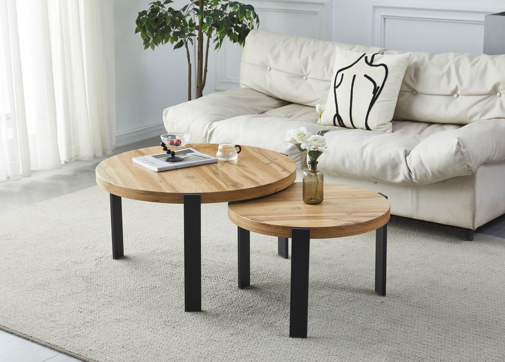 Design 2er Set Couchtisch GP-111 Echtholz rund Tisch Wohnzimmertisch