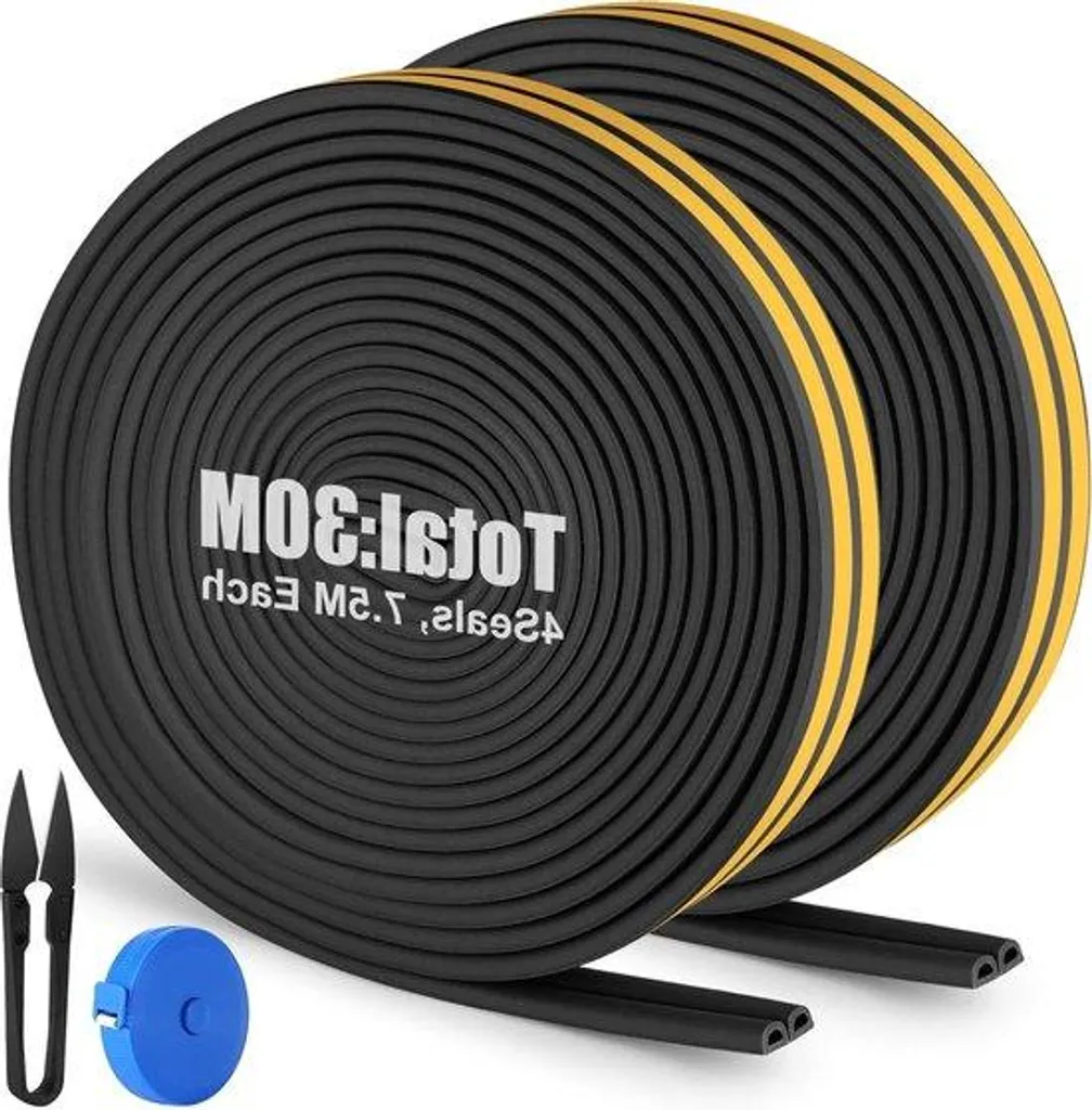 Kit d'étanchéité porte 30m avec bande Velcro noire et accessoires de pose