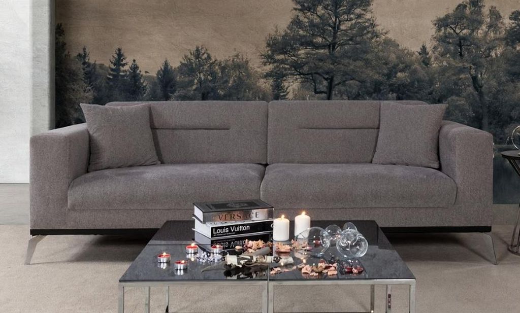 Sofa 3 Sitzer Couch Dreisitzer Grau Polstersofa mit Kissen Wohnzimmer