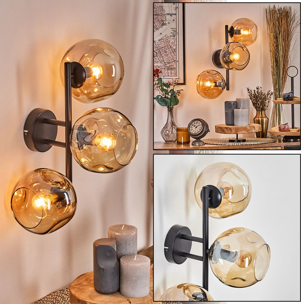 Villamare Wandlampe aus Metall/Glas in Schwarz/Bernsteinfarben