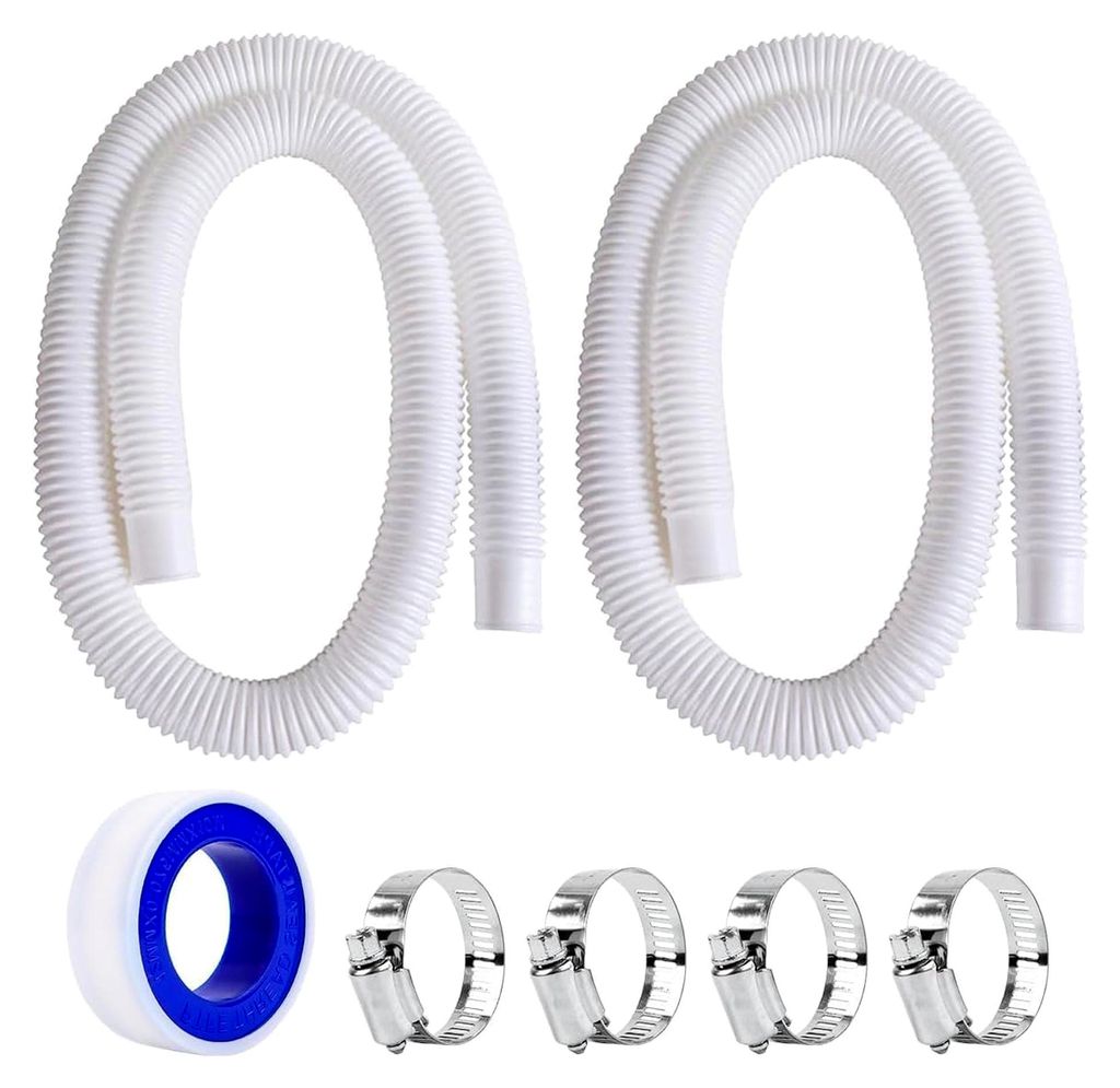 2 Stück Poolschlauch 32mm, Schwimmbadschlauch mit Muffen, flexibler Schlauch für Poolpumpe, inklusive 4 Sicherungsclips für Filterpumpe und Schw...