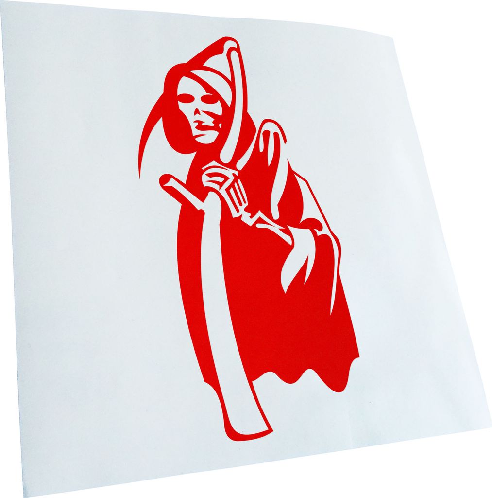 Kiwistar - Autoaufkleber - rot - 40 x 18 cm - Sensenmann - Heckscheibenaufkleber - Aufkleber für Auto Kfz Fahrrad, LKW, Truck Mofa