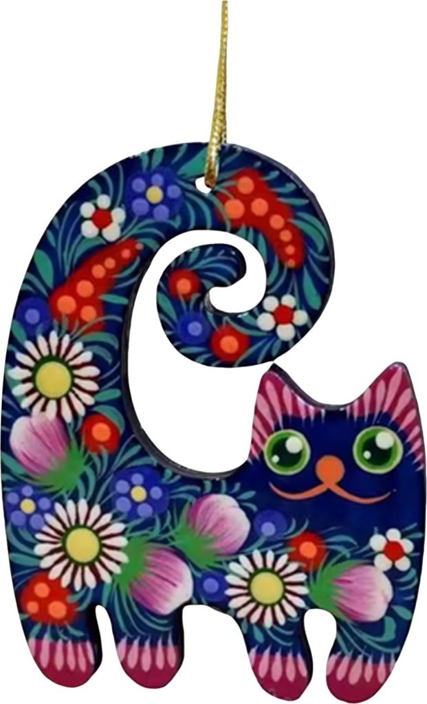 Weihnachtsschmuck mit Katze, floral, handbemalt, Acryl, Tier, Baumschmuck zum Aufhängen für den Weihnachtsbaum, Party-Dekoration