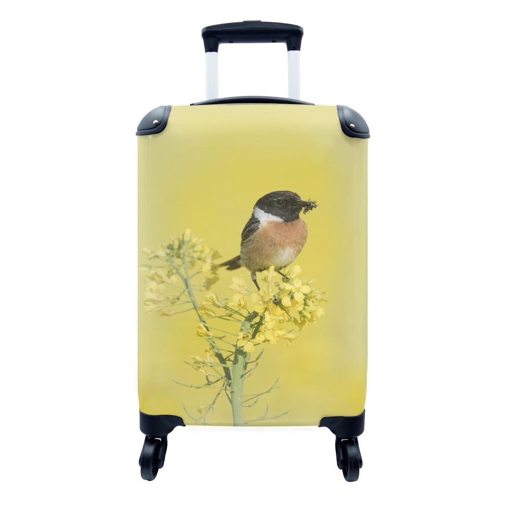 MuchoWow Koffer Handgepäck Trolley Rollkoffer Kleine Reisekoffer mit 4 Rollen - Vogel - Pflanze - Gelb - Cabin Size < 55x40x23 cm & 55x40x20 cm ...