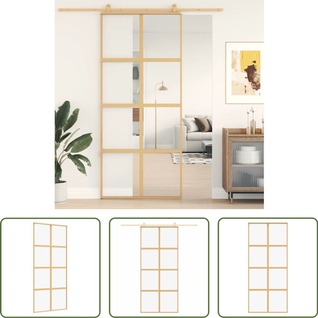 The Living Store Schiebetür Golden 90x205 cm ESG-Klarglas und Aluminium