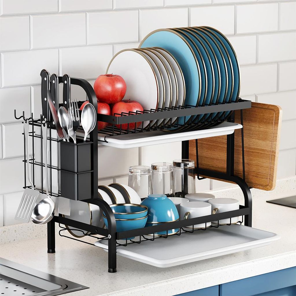 Livingandhome 2 Ebenen Geschirrabtropfgestell, Rostfreier Produktbild 
