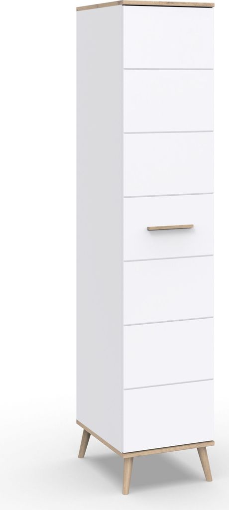 Drehtürenschrank >Fehmarn< 6 Böden, 1 Tür, Weiß, Absetzung Viking-oak - 42x202x58cm (BxHxT)