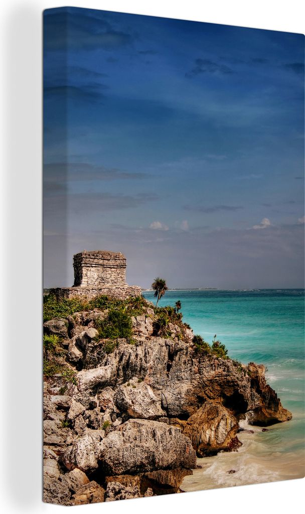 OneMillionCanvasses - Leinwandbilder - 90x140 cm, Maya-Ruinen an der mexikanischen Küste von Tulum, Wandbilder Kunstdruck Wanddekoration - Foto ...
