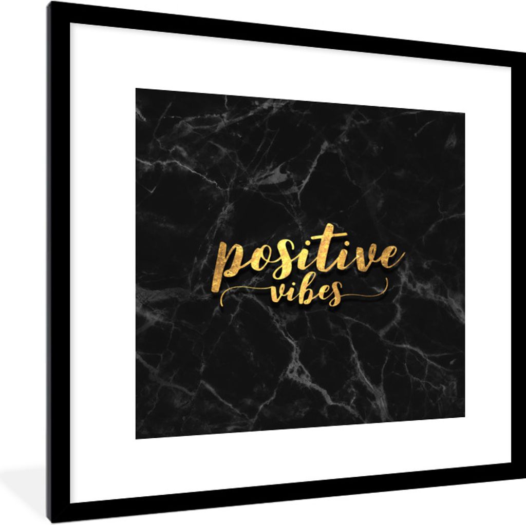 MuchoWow Gerahmtes Poster Zitat - Positiv - Gold - Marmor 40x40 cm - Poster mit Schwarzem Bilderrahmen Wandposter Rahmen Foto Bilder - Poster - P...
