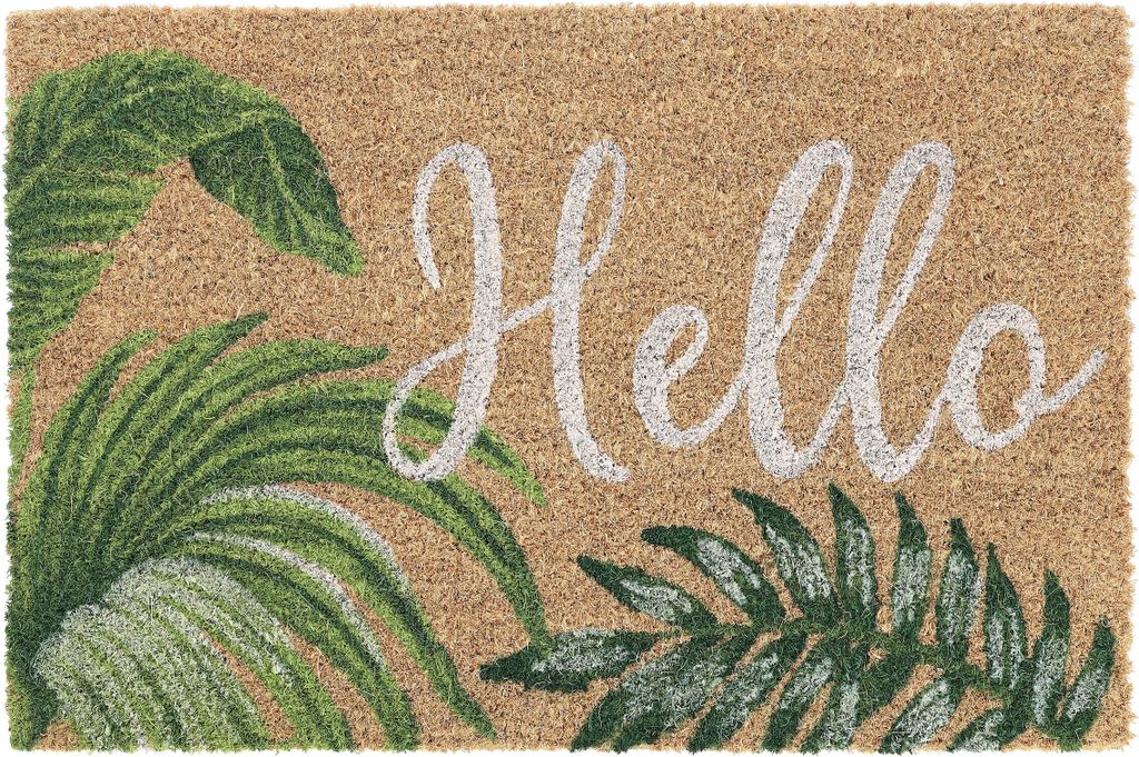 Relaxdays Fußmatte Kokos, Hello Schriftzug, Fußabtreter 40 Produktbild 