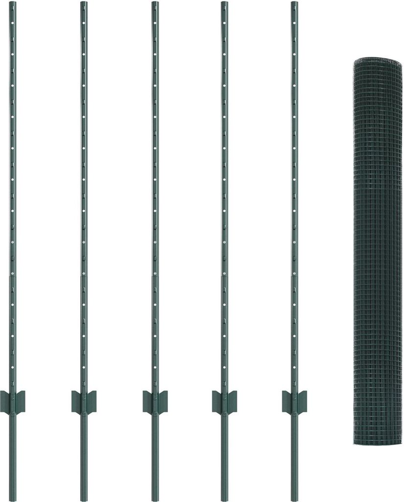 Möbel Maschendrahtzaun mit 5 U-Pfosten Grün 1,2x10 m Stahl - Zaunzubehör 3336448