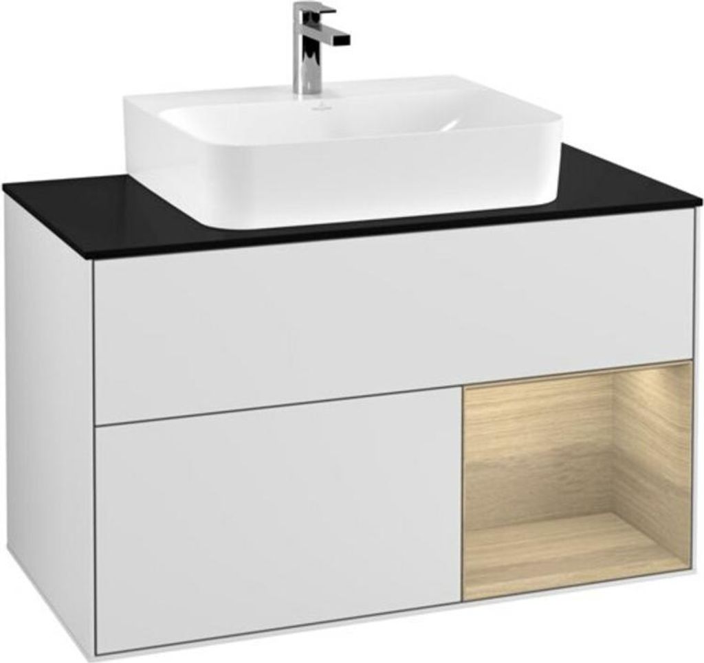 V&B Waschtischunterschrank Finion 100, Pl bla m, Reg re Oa ven, wh. m Lac
