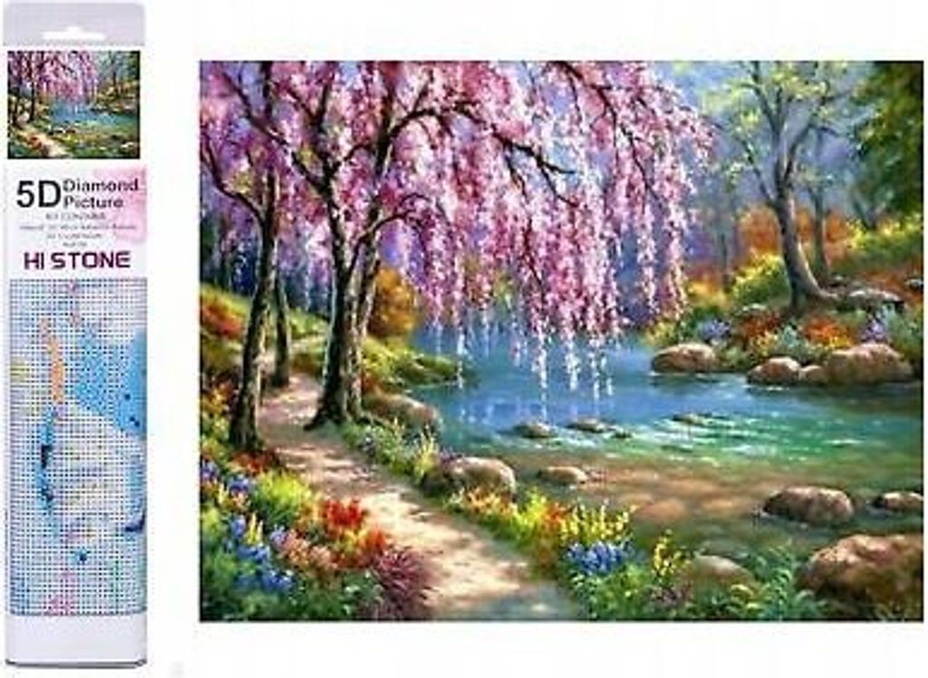 Norimpex Diamant Gemä lde von Sakura am Fluss 30x40cm