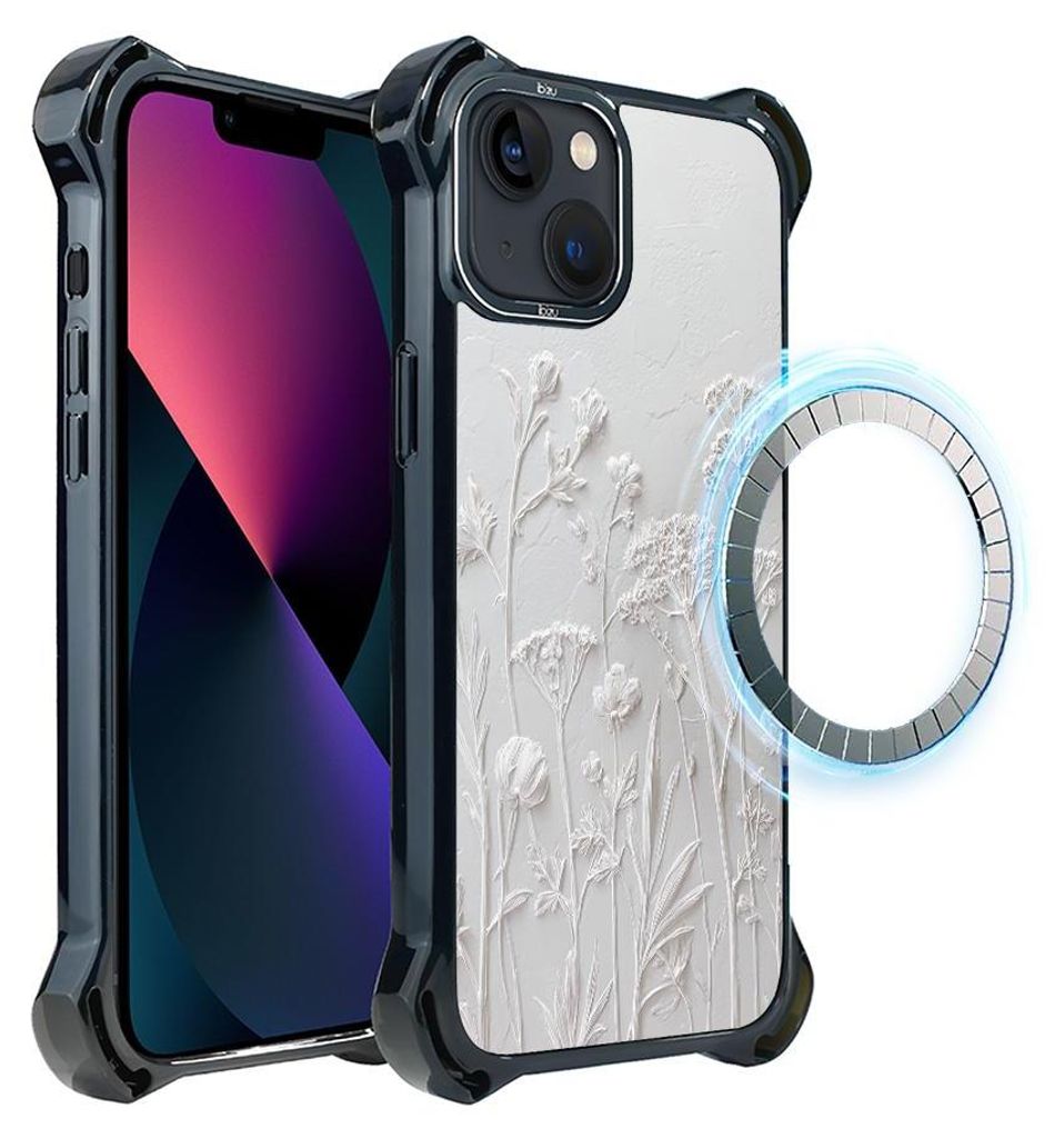 Schutzhülle für das iPhone 13, MagSafe-kompatibel, verstärkte Ecken, schwarz, getrocknete Wildblumen