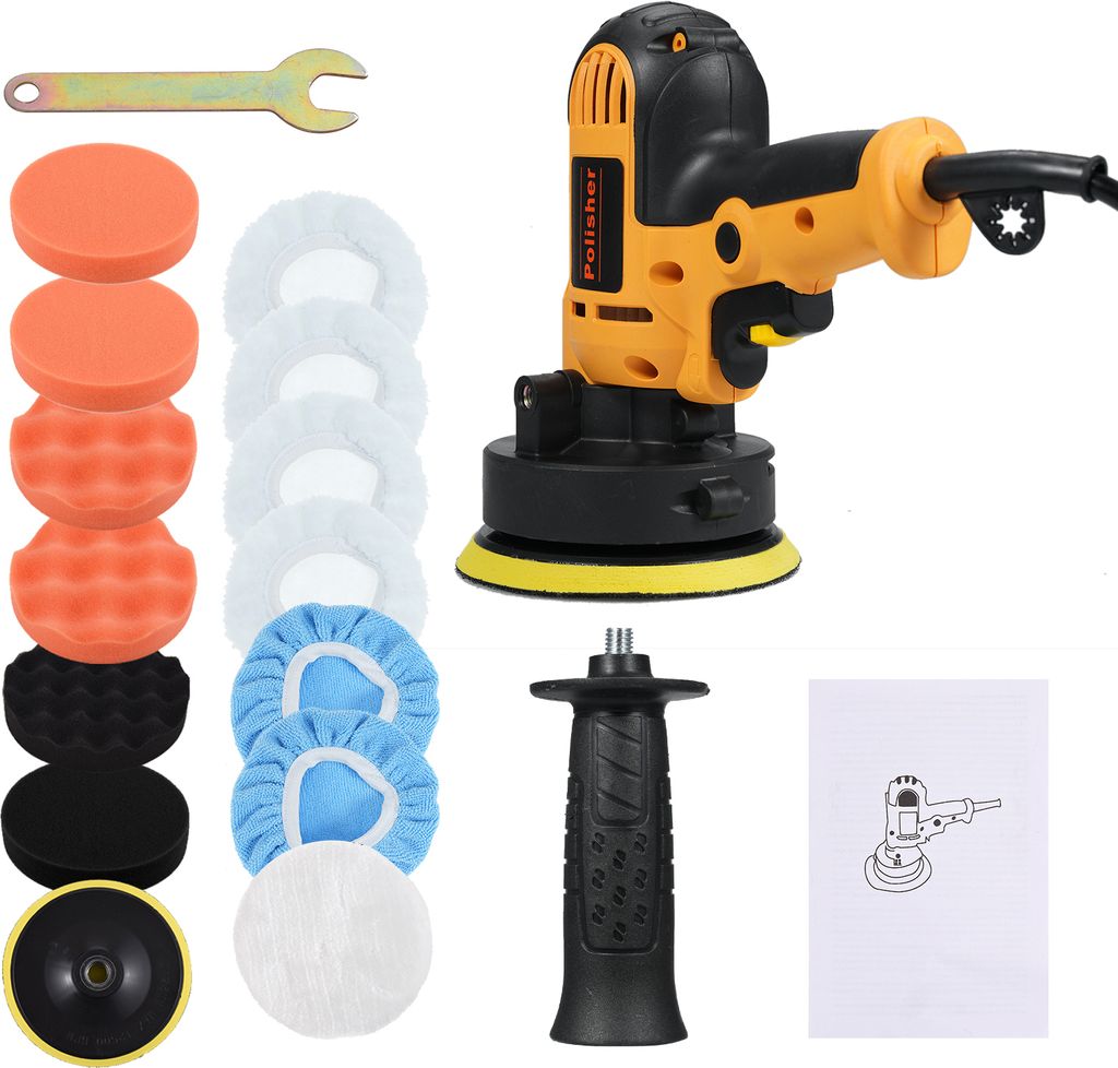 5-Zoll-Elektroauto-Polierer-Kit 700 W Auto-Auto-Puffer 600-3700 U / min Variable Poliermaschine mit Hilfsgriff Schwammwolle Motorhauben-Pads Drehwe...