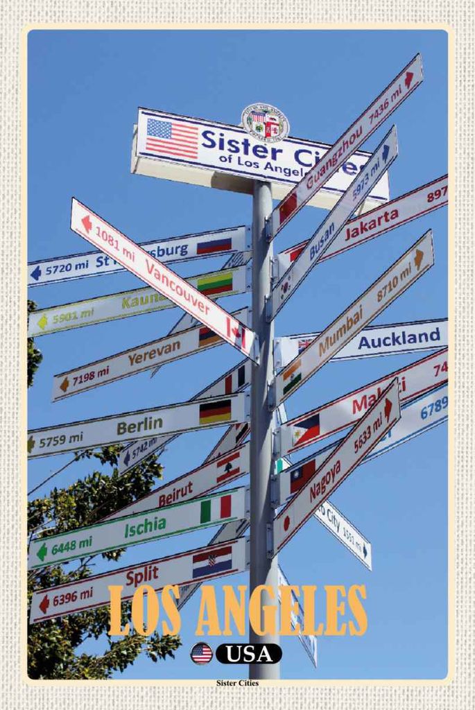 vianmo Holzschild 30x20 cm Los Angeles USA Sister Cities Bildmotiv Reisemotiv Amerika