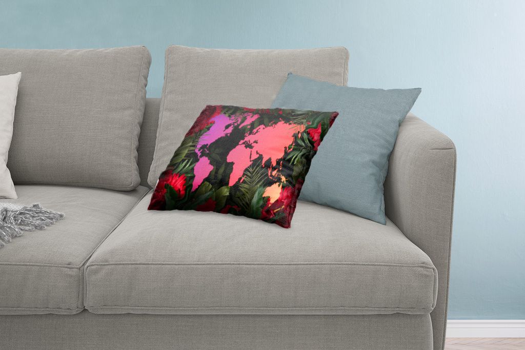 MuchoWow Zierkissen Sofakissen Wohnzimmer Dekokissen 60x40 cm Weltkarte - Farben - Dschungel - Kopfkissen - Polster mit Foto
