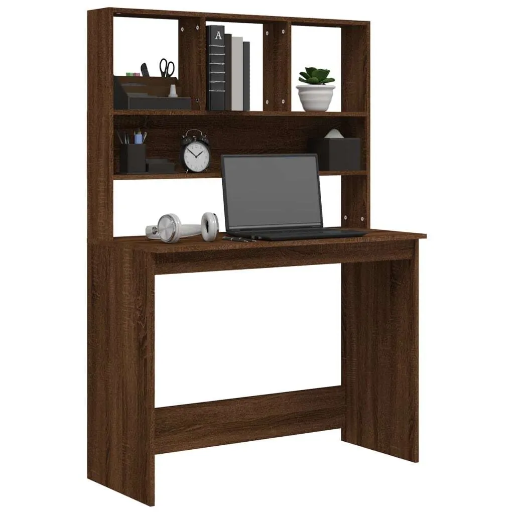 Scrivania Computer Rovere Marrone con Mensole 102x45 cm - Salvaspazio