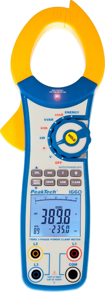 Wattmètre et Pince de Courant AC PeakTech 1660 pour Réseaux