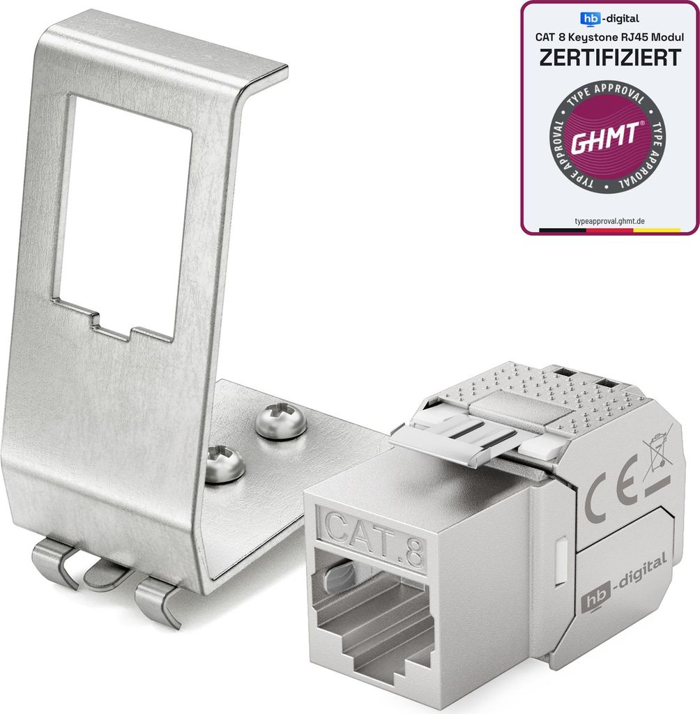 hb-digital Hutschienenadapter 1 Port mit CAT 8.1 Keystone Modul RJ45