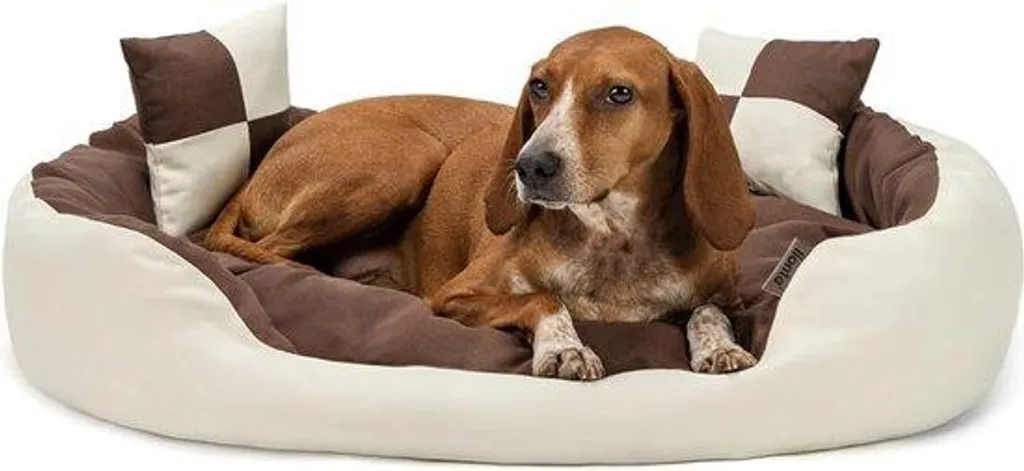 Lit pour chien 4 en 1 marron et beige - Panier déhoussable 85 x 70 cm