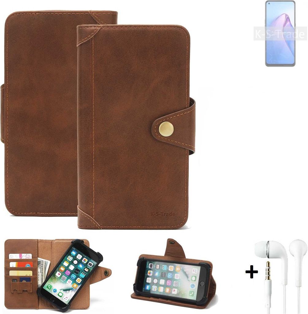 K-S-Trade Handyhülle + Kopfhörer für Oppo Reno8 Z 5G Schutz Hülle Walletcase Bookstyle Tasche Case Handytasche Wallet Flipcase Cover Polyuretha...