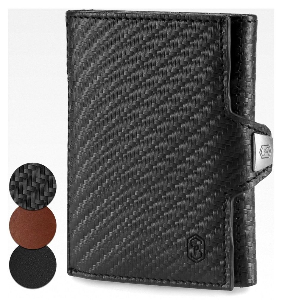 TRYO Kleine Geldbörse für Herren und Damen, Leder Portemonnaie mit Münzfach, Kartenetui, Mini-Geldbörse mit Platz für mehrere Karten, Carbon