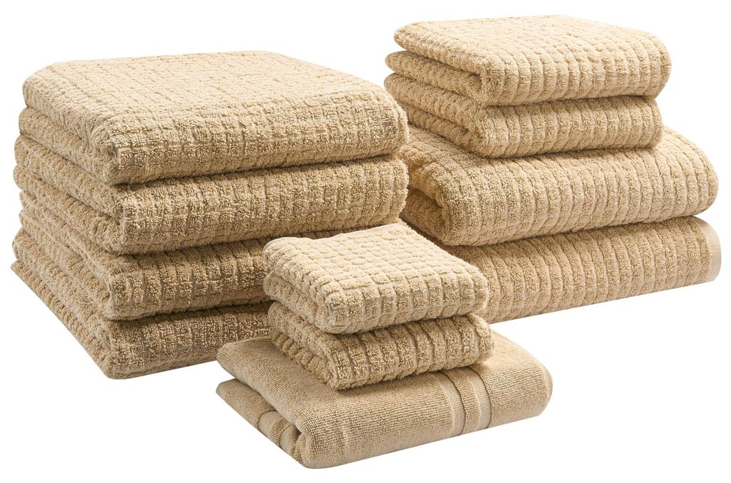BELIANI Badehandtuch Set mit Badematte 11-teilig Sandbeige Baumwolle Frottee Handtücher in verschiedenen Größen Badteppich Bad Ausstattung Acces...