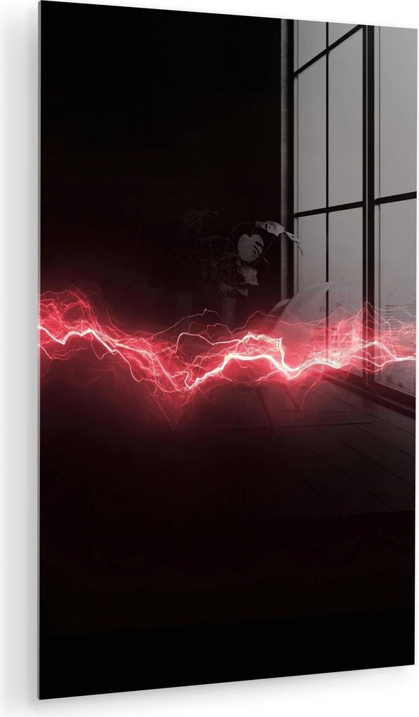 MuchoWow Glasbilder - Bilder auf Wandbild - Foto auf Glas Spiele - Rot - Elektrizität - Energie - Linie 60x90 cm Wanddekoration aus Glas - Acrylgl...