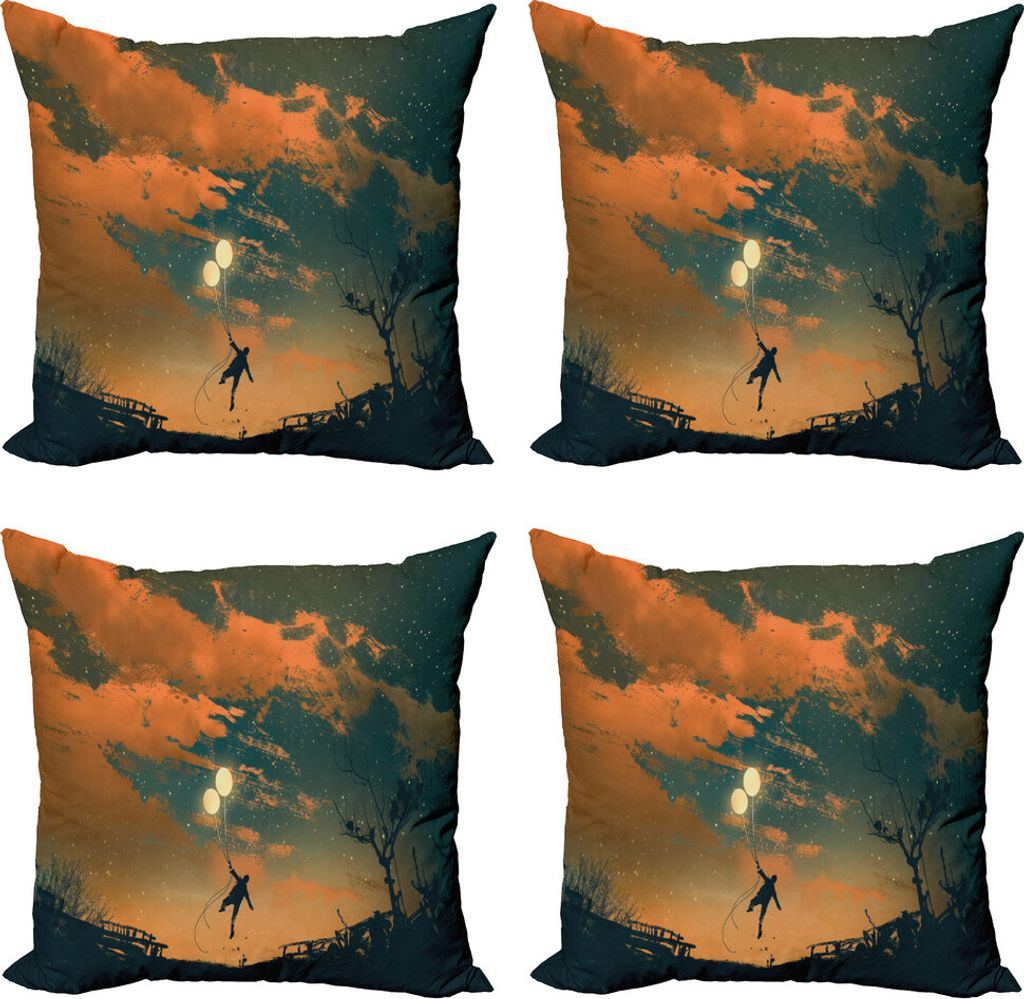 ABAKUHAUS Fantasie Kissenbezug Set (4 Stück), Starry Night Sky Fun, Moderner Doppelseitiger Digitaldruck, 60 cm x 60 cm, Orange Aschgrau
