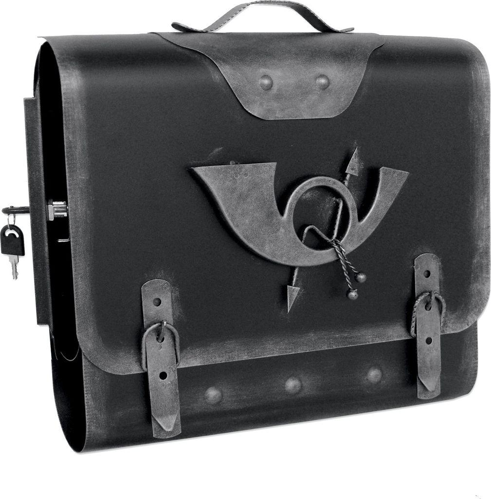 Briefkasten alter Ranzen Posthorn Antik-Look Design Schultasche Wandbriefkasten mit Zeitungsrolle abschließbar Handarbeit robust und praktisch - F...