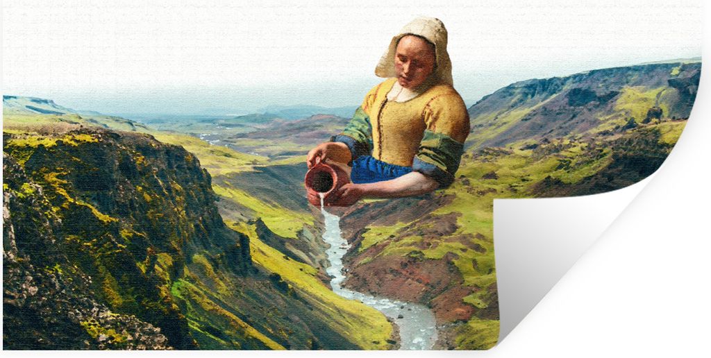 MuchoWow Wandtattoo Wandsticker Wandaufkleber Milchmädchen - Vermeer - Natur 160x80 cm Selbstklebend und Repositionierbar - Sticker - Dekorfolie