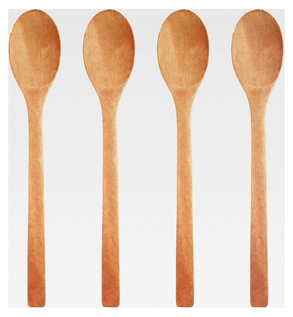 4 stabile, ovale Kochlöffel aus Holz, 23,5 cm, Küchenlöffel mit glatter Oberfläche und ergonomischem Griff