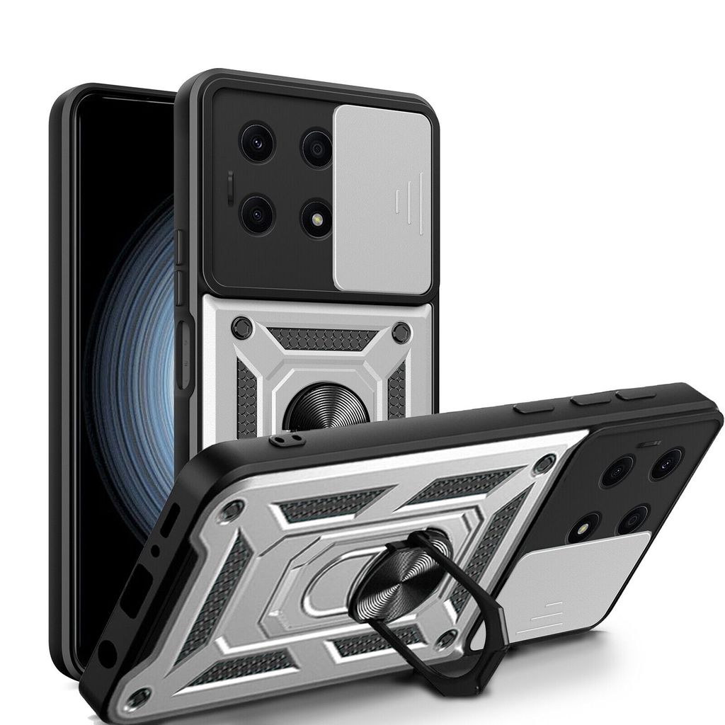 Outdoor Panzer Hülle Honor X8A Handyhülle mit Slide Kameraschutz Ringhalter Silber